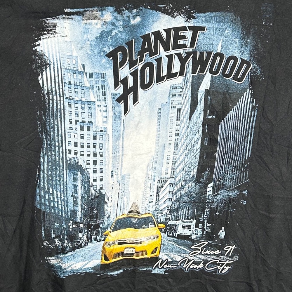 Planet Hollywood New York City Graphic T-Shirt Mens XL‎ Black Taxi Cab New